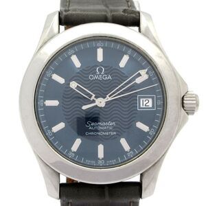 Omega Watch Seamaster 2501.81 Men's External Leather Belt Shape Pressed SS Blue